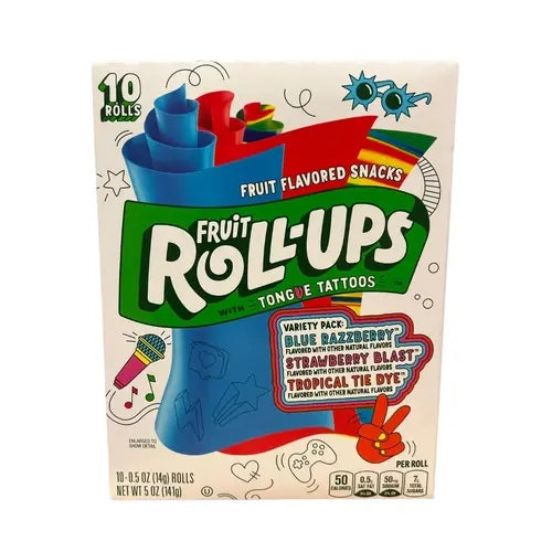 Fruit Roll-Ups With Tongue Tattoos caramelle al mirtillo fragola e frutti tropicali da 141 g