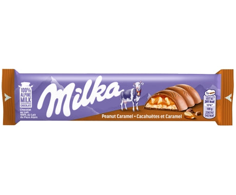 Milka Peanut Caramel barretta di cioccolato al latte ripiena di caramello e arachidi da 37 g