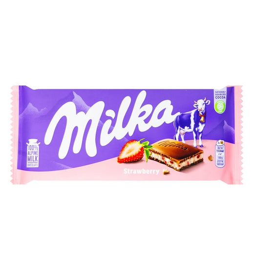 Milka Strawberry barretta di cioccolato al latte con crema al gusto fragola da 100 g