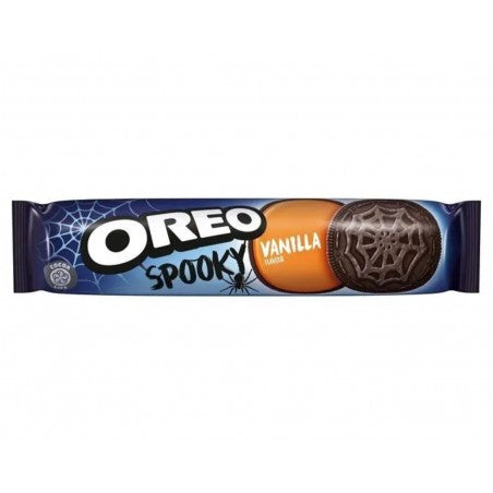 Oreo Spooky Vanilla Flavour biscotti al cacao magro ripieni di crema al gusto di vaniglia 154 g