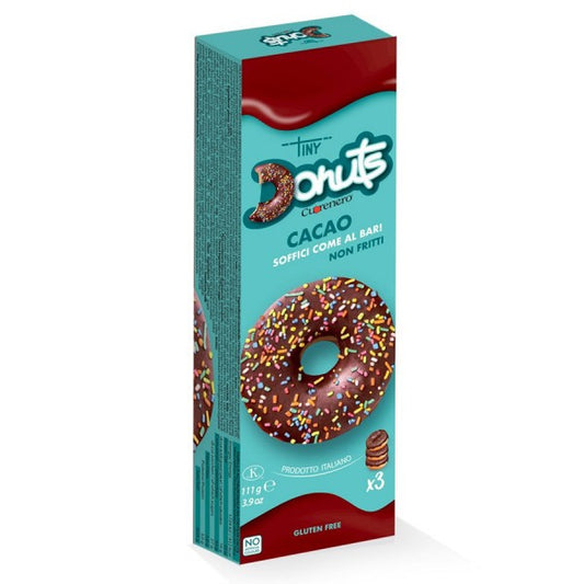 Donuts Cacao ciambelle non fritte e senza glutine ricoperti di glassa al cacao decorate con codette di zucchero arcobaleno da 111 g