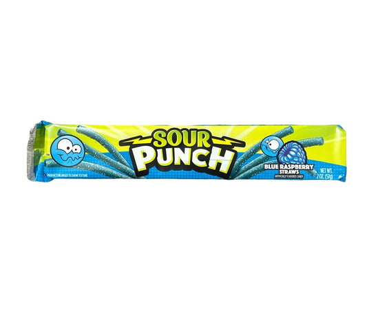 Sour Punch Blue Raspberry Straws caramelle aspre al gusto di lampone da 57 g